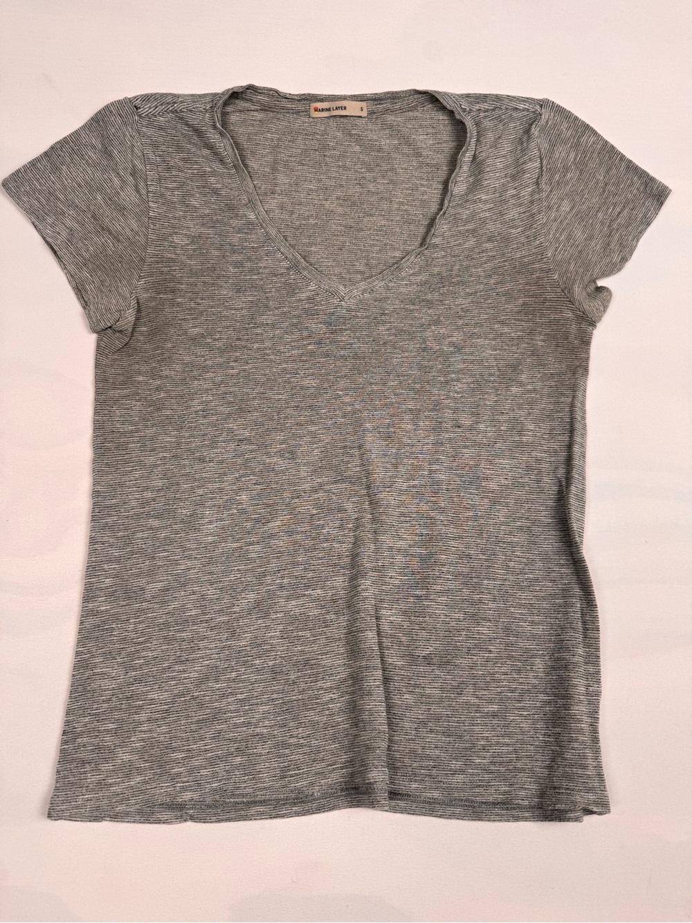 Marine Layer Short Sleeve V-Neck Tee Black White Women’s S